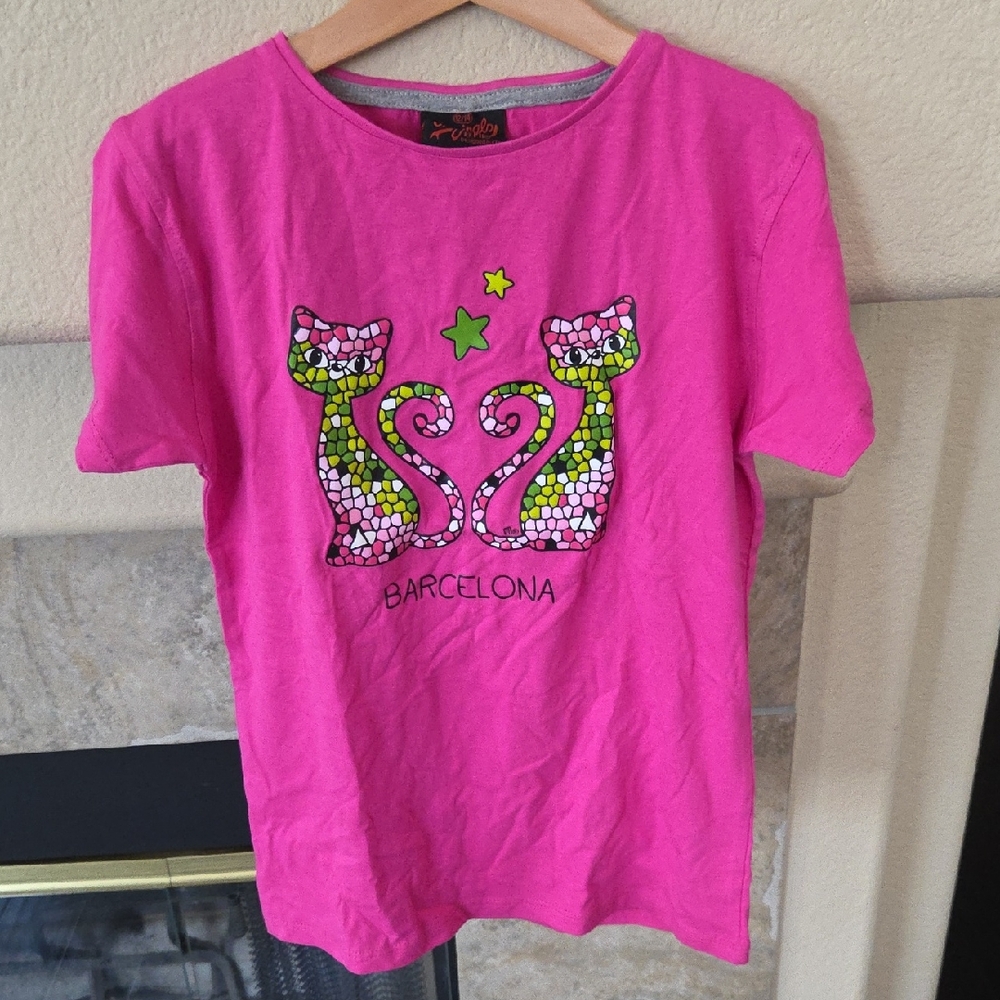 Pink Kids Shirt with Cat Design
